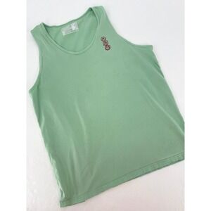 Dutch Bros Coffee Tank Top Mens XL Green Smiley Face Windmill Embroidered Cotton